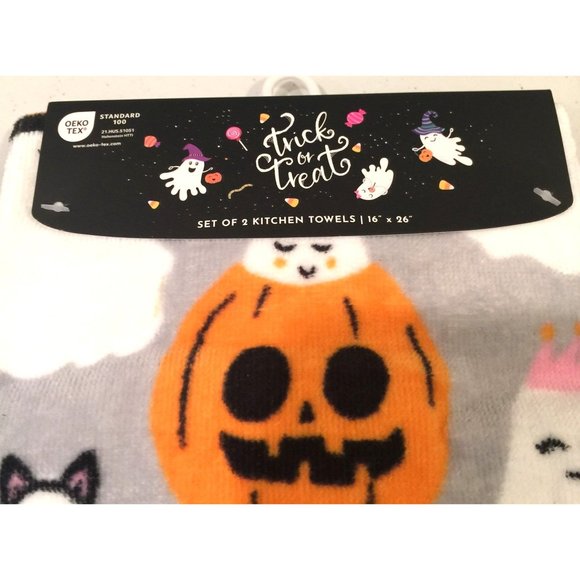 TRICK or TREAT Princess Frankenstein Witch Ghost Cat Pumpkin Kitchen Towels 100% - Picture 5 of 5